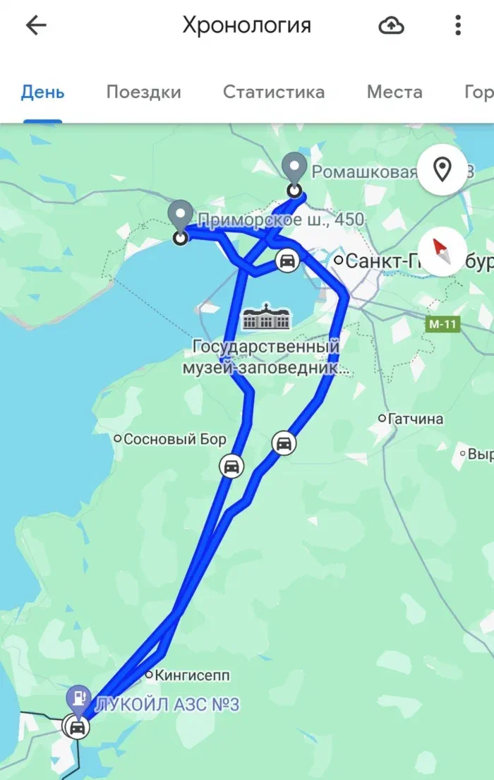 Гугль считает, что мы доехали до заправки и вернулись :)